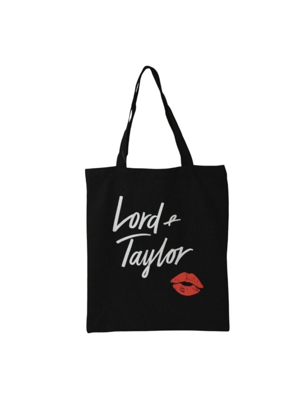 Lord & Taylor Black Cotton Canvas Tote Bag Red Lip Graphic Script Reusable Tote